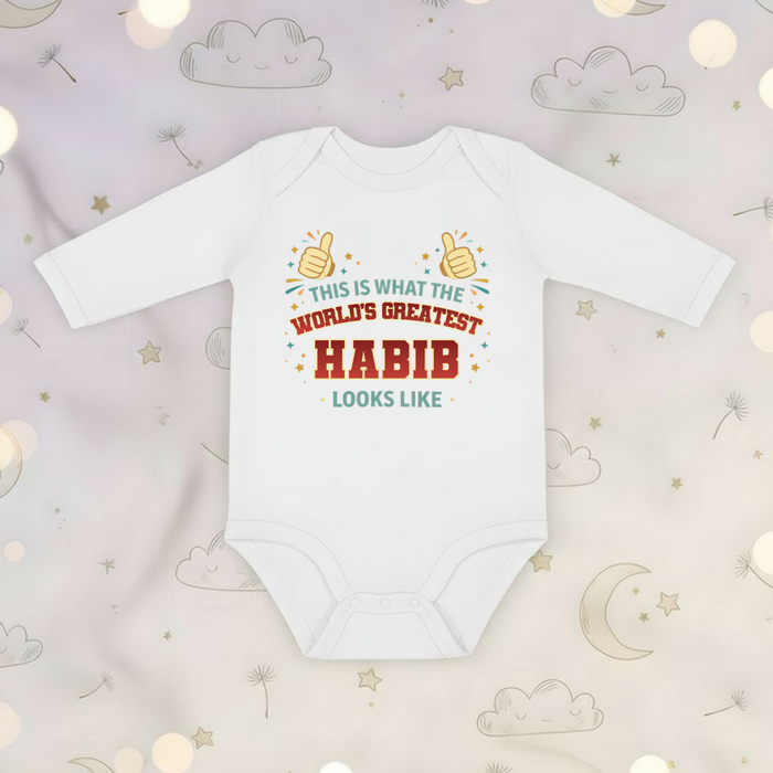 This is What the World's Greatest Habib Looks Like Long Sleeve Onesie