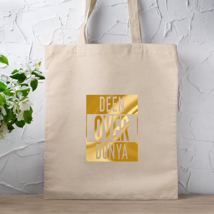 GOLD Deen Over Dunya Tote Bag